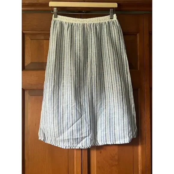 NWT Sita Murt Women's Stripe Woven Linen Skirt Drawstring Waistband SZ 40 (US 6)